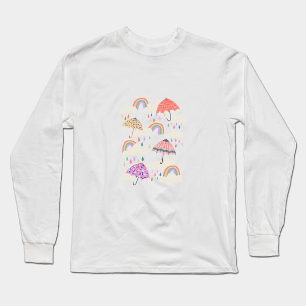 Spring Rain on Aqua Long Sleeve T-Shirt by latheandquill